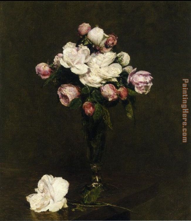 Henri Fantin-Latour White Roses and Roses in a Footed Glass